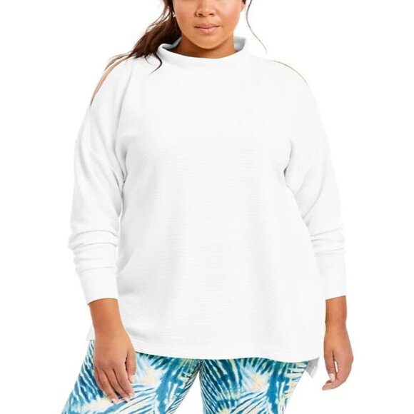 IDEOLOGY Active Split-Sleeve White Ribbed Mock-neck Sweatshirt NWT 1X - Picture 2 of 6